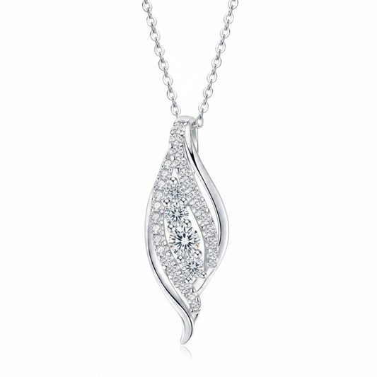 Sterling Silver Moissanite Fashion Curved Pendant Necklace