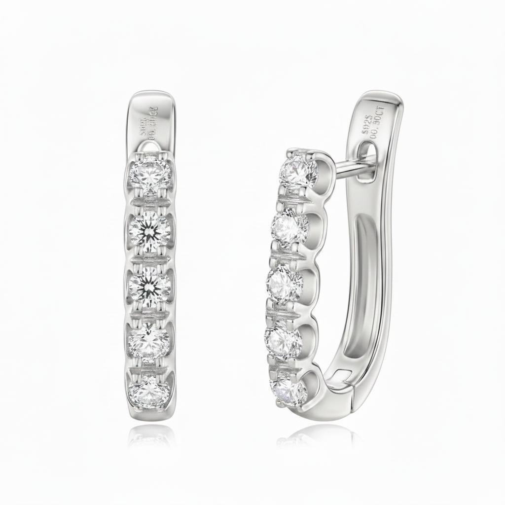 Sterling Silver Moissanite Single-Row Hoop Earrings for Women