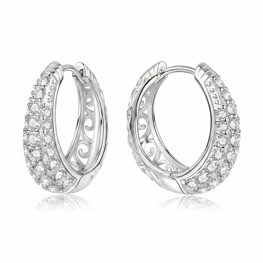 Sterling Silver Moissanite Hollow Hoop Earrings