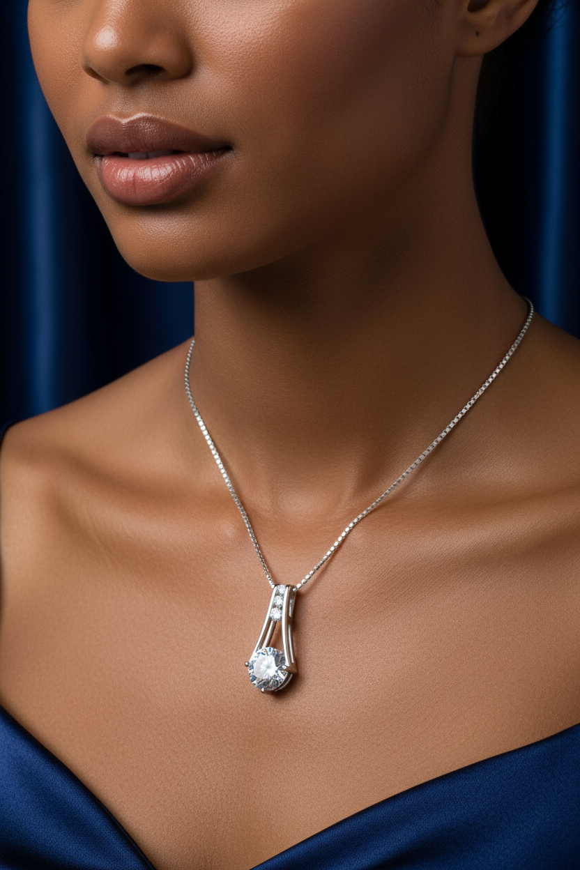 Sterling Silver Moissanite Trapeze Pendant Station Necklace