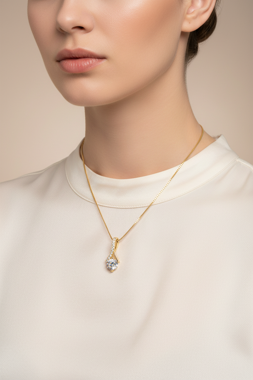 Sterling Silver Moissanite Round Shape Infinity Women Pendant Necklace