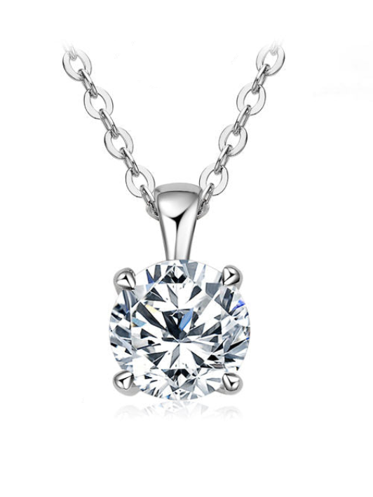 Sterling Silver Moissanite Solitaire Drop Necklace