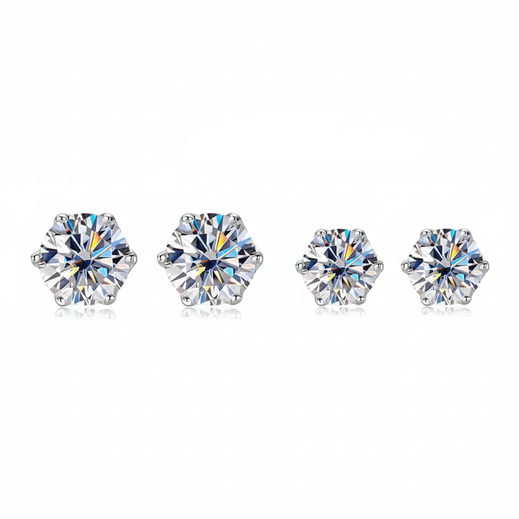 Sterling Silver Moissanite 6-Claw Classic Stud Earrings