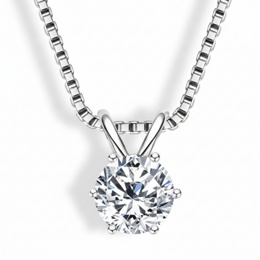Sterling Silver Moissanite Round Pendant Necklace
