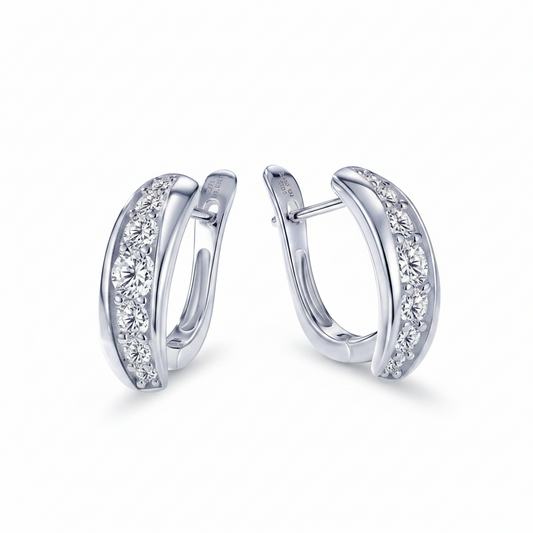 Sterling Silver Moissanite U-Shaped Women's Glider Design Hoop Earring