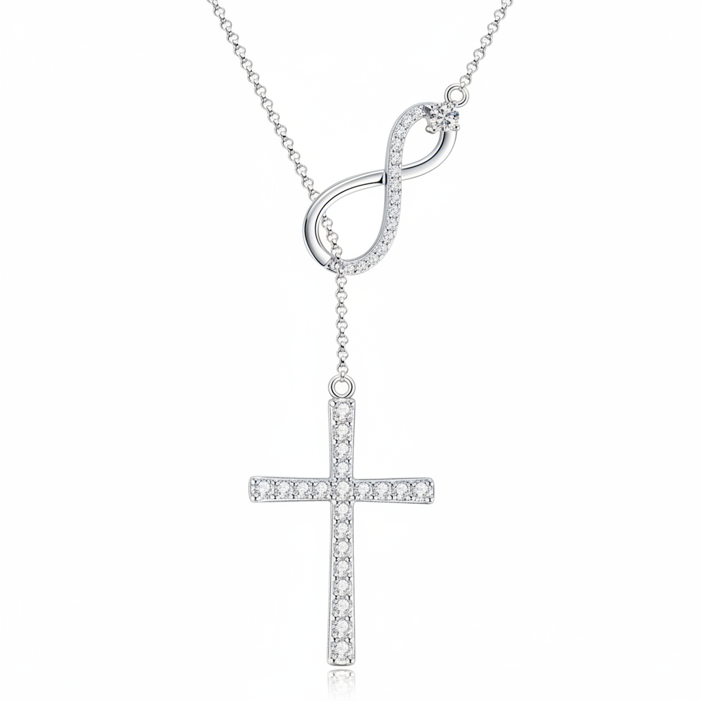 Sterling Silver Moissanite Faith Hope Love Cross Pendant Necklace