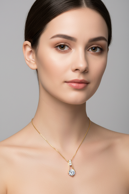 Sterling Silver Moissanite Trapeze Pendant Station Necklace