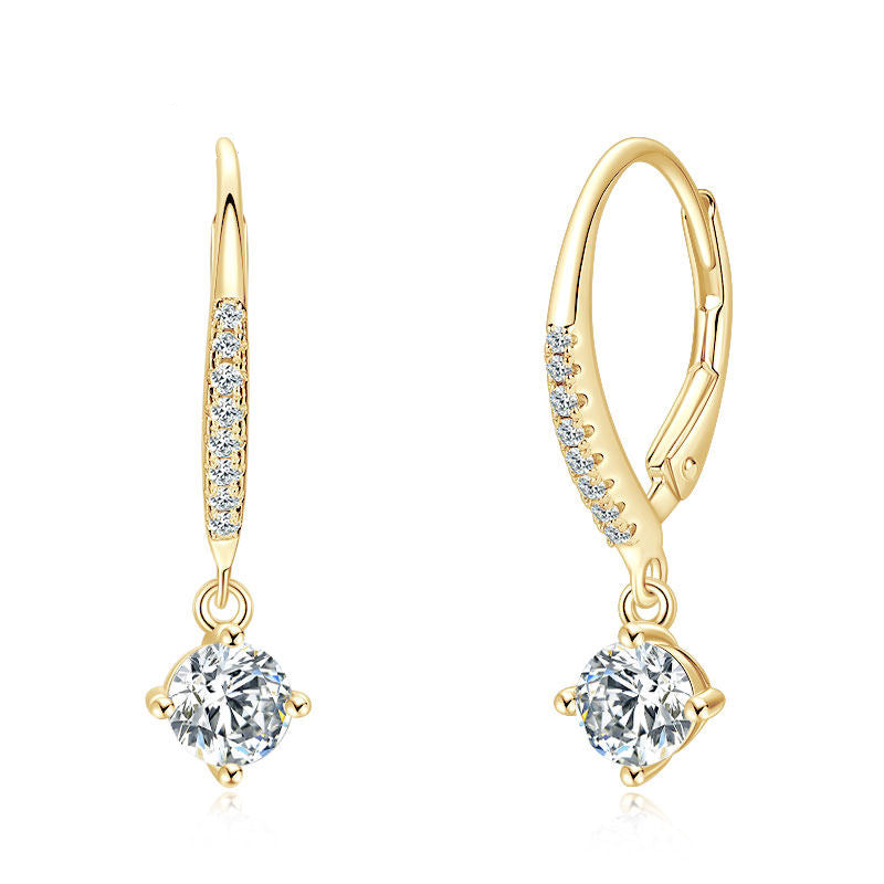 Sterling Silver Moissanite Four Claws Drop Hoop Earring