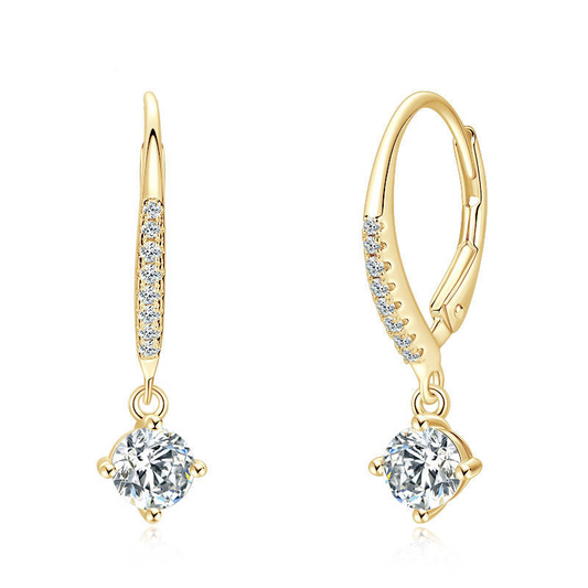 Sterling Silver Moissanite Four Claws Drop Hoop Earring