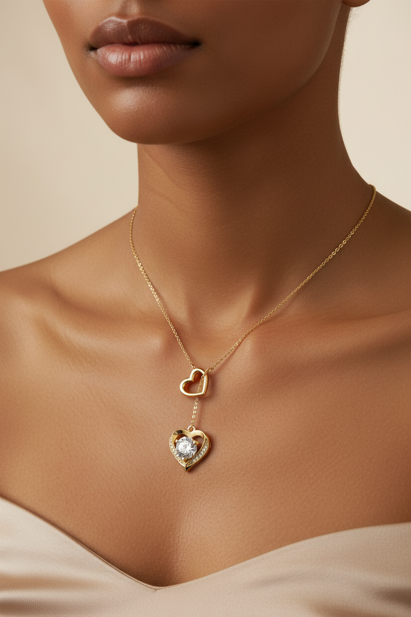 Sterling Silver Moissanite Double Heart Necklace