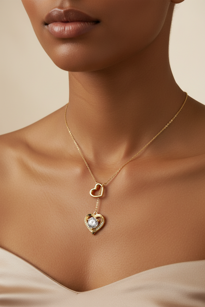 Sterling Silver Moissanite Double Heart Necklace