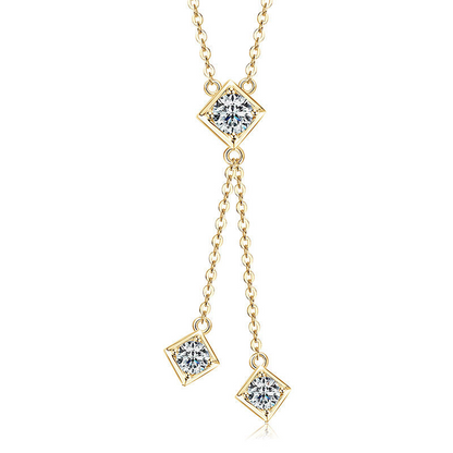 Sterling Silver Moissanite Fringe Double Chain Square Tassel Pendant Necklace