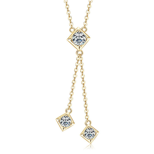Sterling Silver Moissanite Fringe Double Chain Square Tassel Pendant Necklace