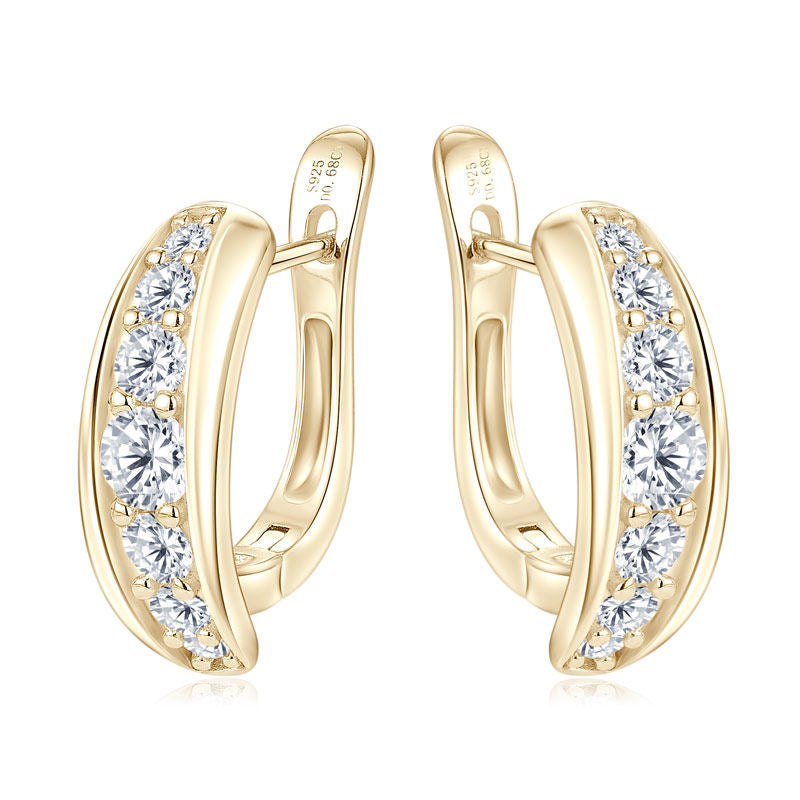Sterling Silver Moissanite U-Shaped Women's Glider Design Hoop Earring