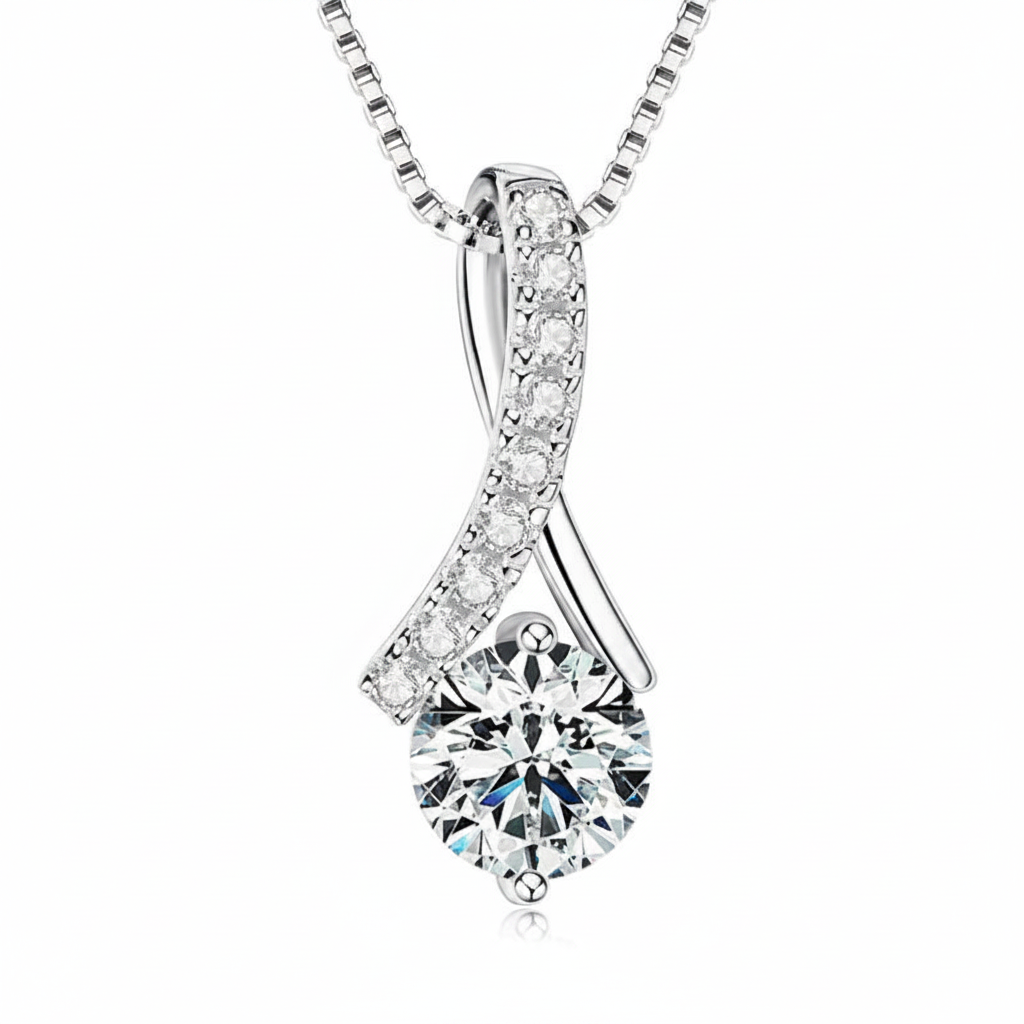 Sterling Silver Moissanite Round Shape Infinity Women Pendant Necklace