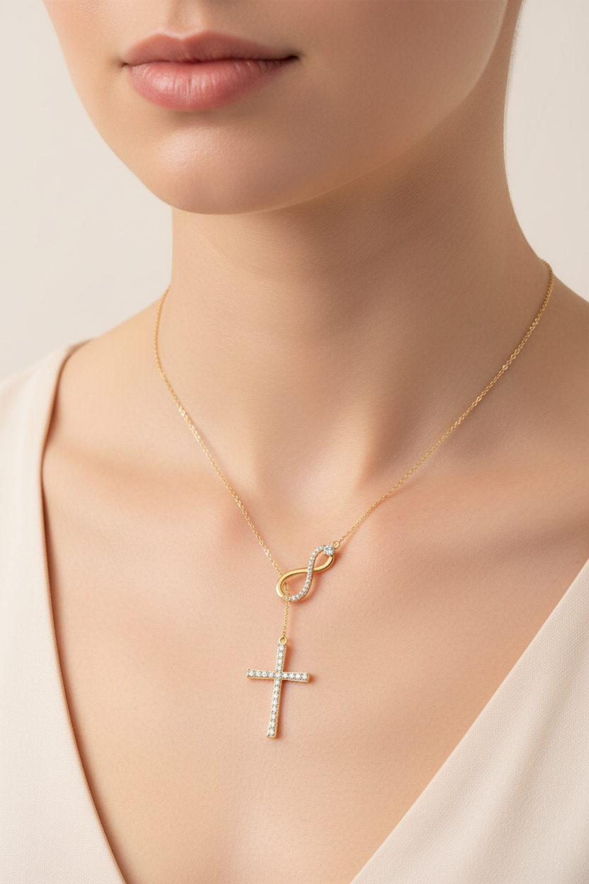 Sterling Silver Moissanite Faith Hope Love Cross Pendant Necklace