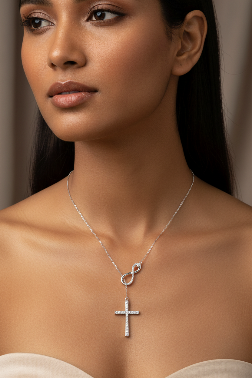 Sterling Silver Moissanite Faith Hope Love Cross Pendant Necklace
