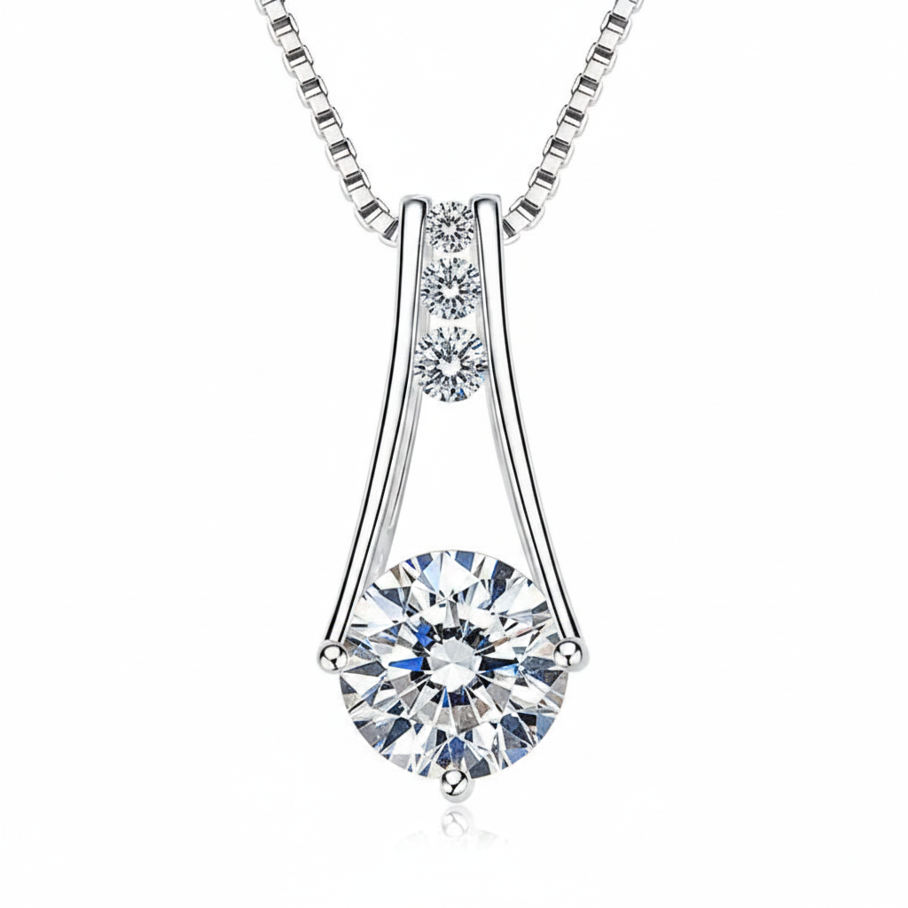 Sterling Silver Moissanite Trapeze Pendant Station Necklace