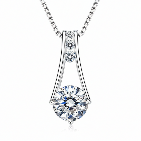 Sterling Silver Moissanite Trapeze Pendant Station Necklace