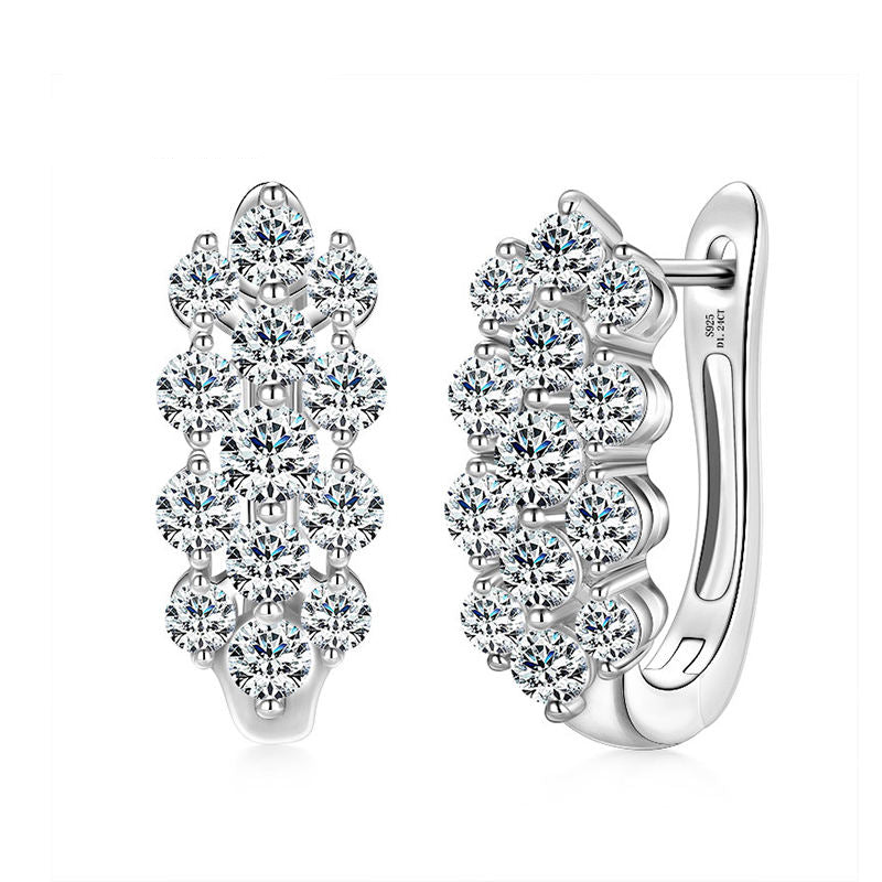Sterling Silver Moissanite Three Row U-Shaped Fashion Hoop Huggie Earrings for Women