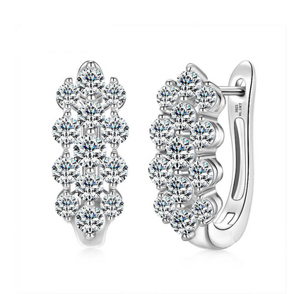 Sterling Silver Moissanite Three Row U-Shaped Fashion Hoop Huggie Earrings for Women