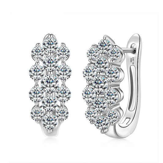 Sterling Silver Moissanite Three Row U-Shaped Fashion Hoop Huggie Earrings for Women