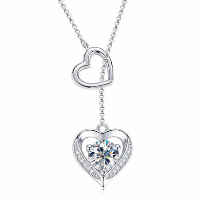 Sterling Silver Moissanite Double Heart Necklace