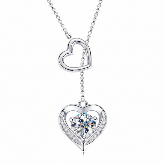 Sterling Silver Moissanite Double Heart Necklace