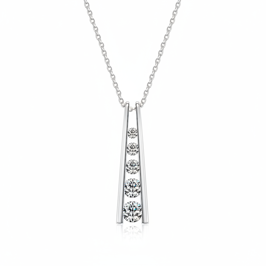 Sterling Silver Moissanite Geometric Trapezoid Pendant Necklace