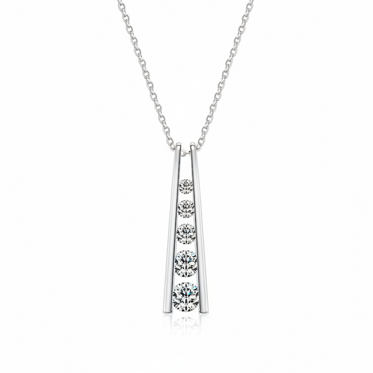 Sterling Silver Moissanite Geometric Trapezoid Pendant Necklace