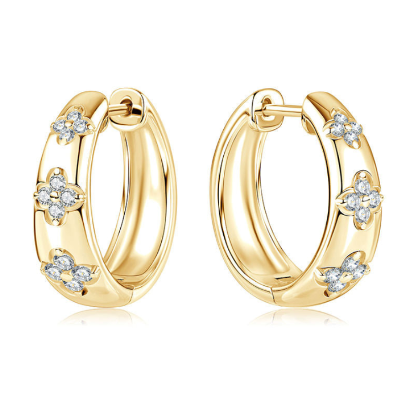 Sterling Silver Moissanite Trio Flower Clover Wedding Hoop Earrings