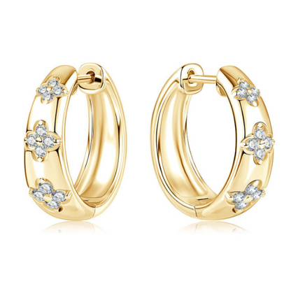 Sterling Silver Moissanite Trio Flower Clover Wedding Hoop Earrings