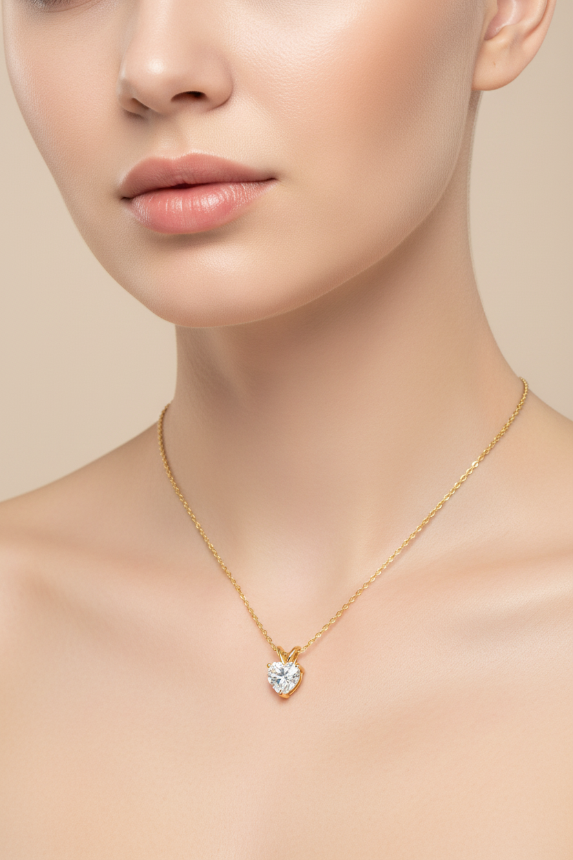 Sterling Silver Moissanite Heart pendant Necklace