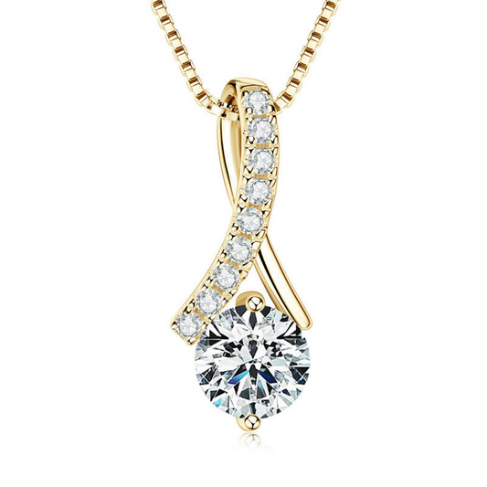 Gold necklace with a diamond pendant on a white background 