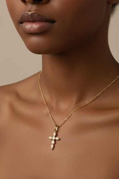 Sterling Silver Moissanite Cross Pendant Necklace