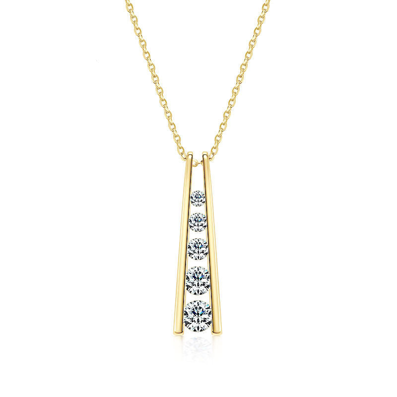 Sterling Silver Moissanite Geometric Trapezoid Pendant Necklace