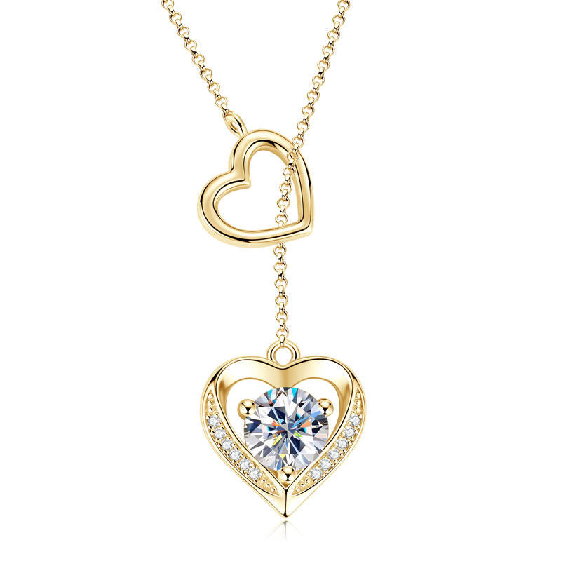 Sterling Silver Moissanite Double Heart Necklace