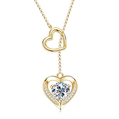 Sterling Silver Moissanite Double Heart Necklace