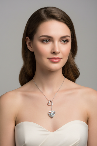 Sterling Silver Moissanite Double Heart Necklace