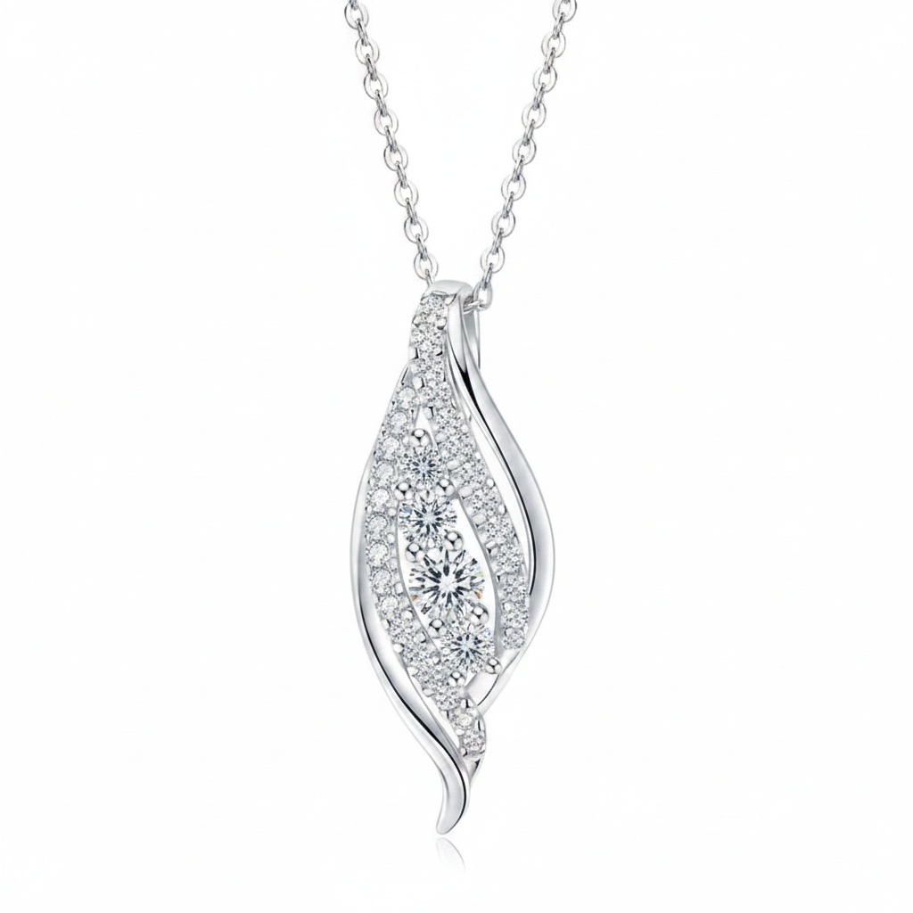 Sterling Silver Moissanite Fashion Curved Pendant Necklace