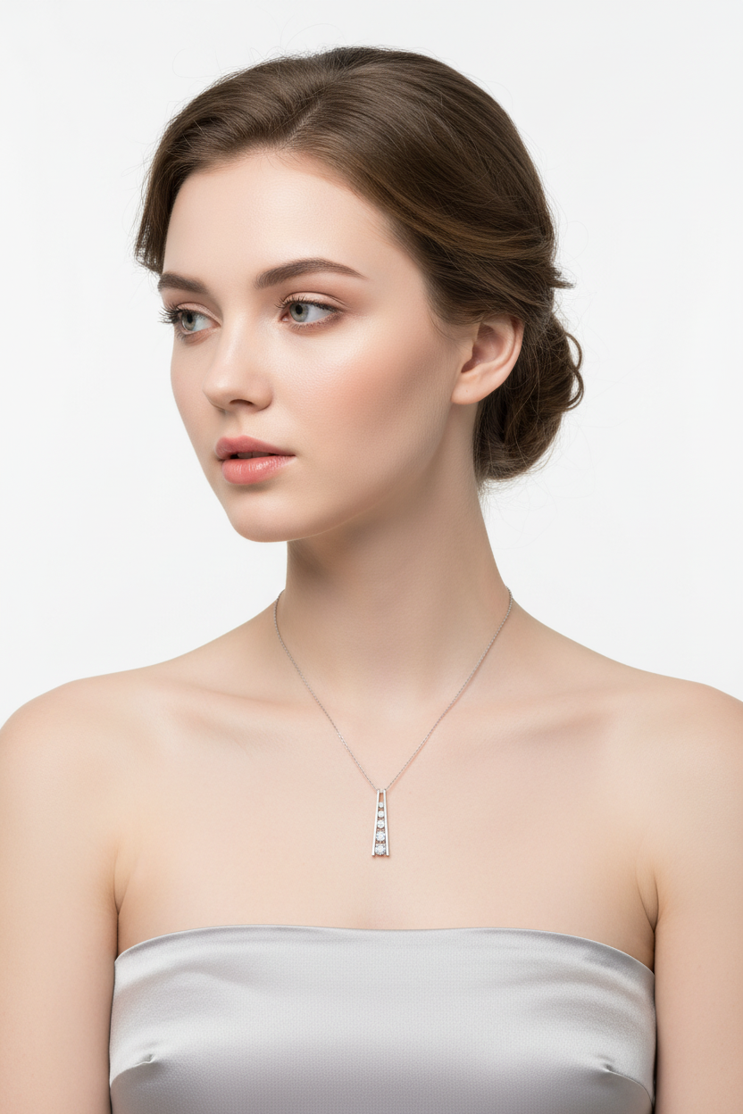 Sterling Silver Moissanite Geometric Trapezoid Pendant Necklace