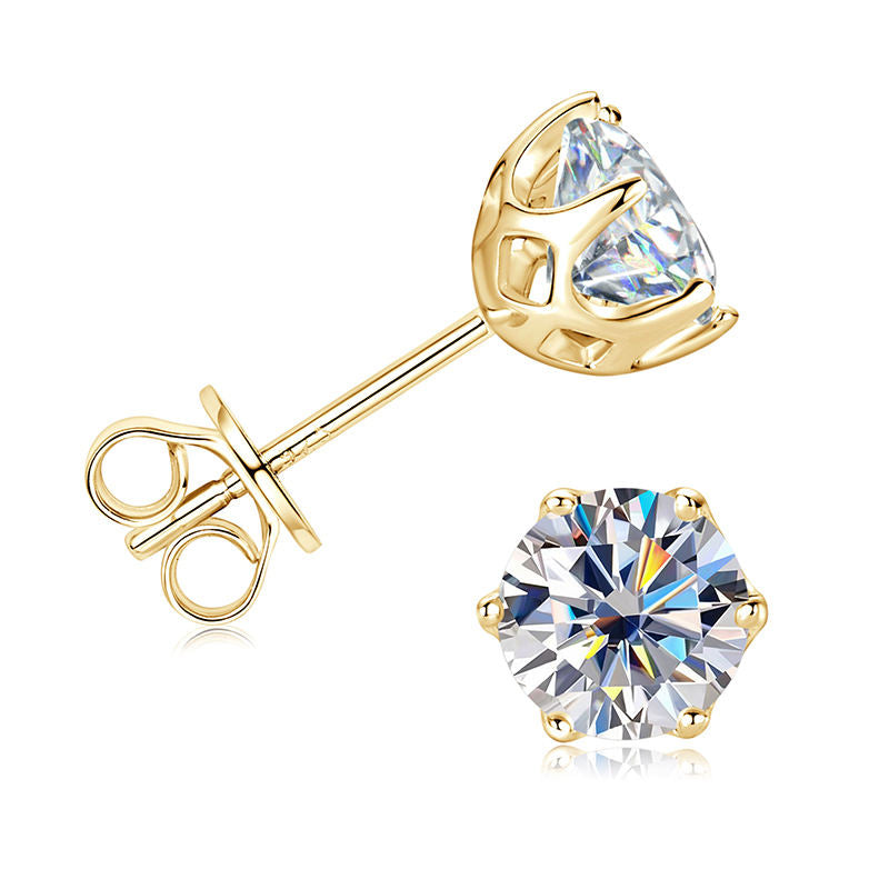Sterling Silver Moissanite 6-Claw Classic Stud Earrings