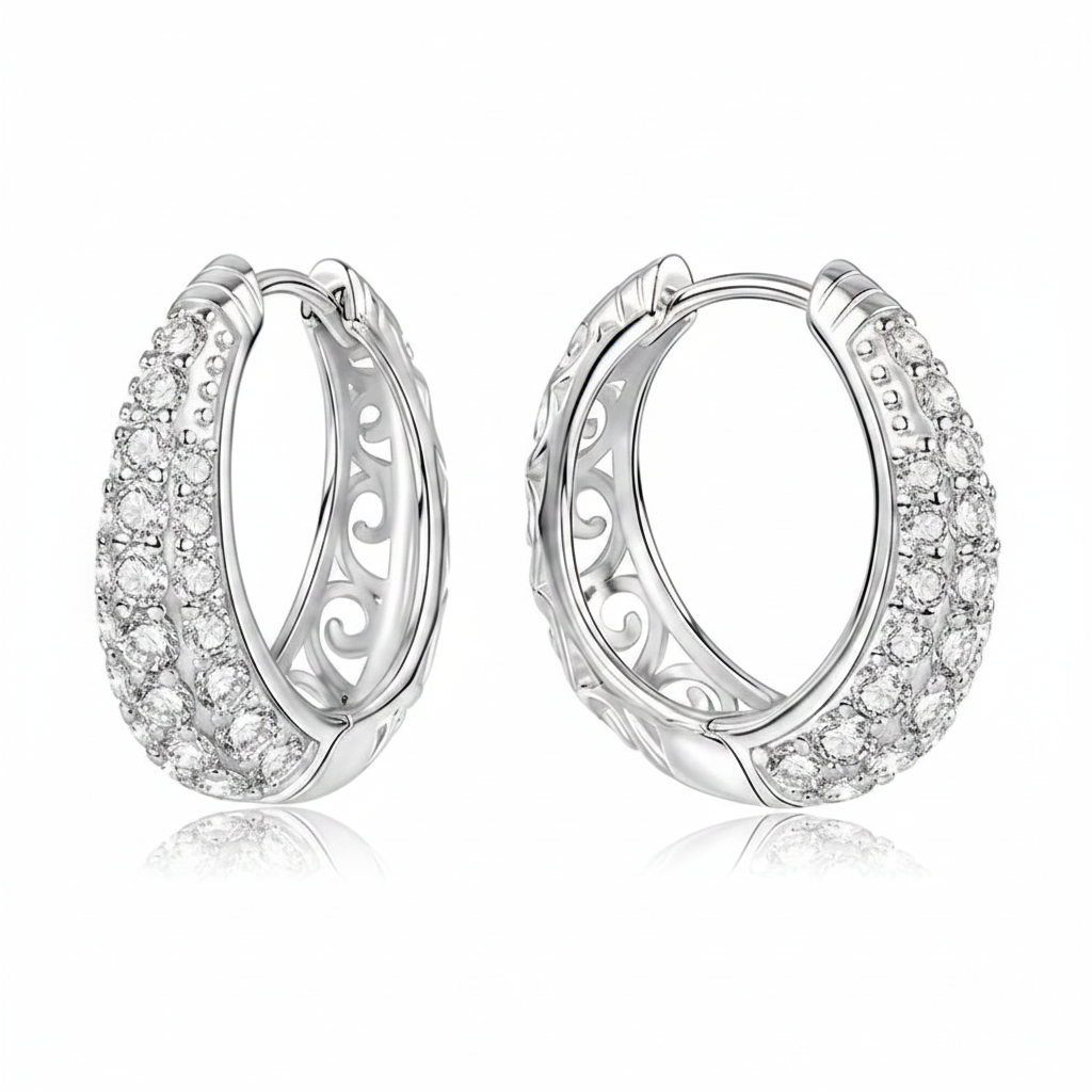 Sterling Silver Moissanite Hollow Hoop Earrings