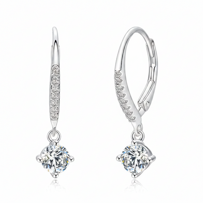 Sterling Silver Moissanite Four Claws Drop Hoop Earring