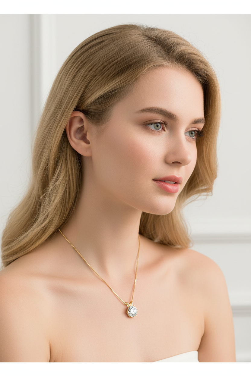 Sterling Silver Moissanite Round Pendant Necklace