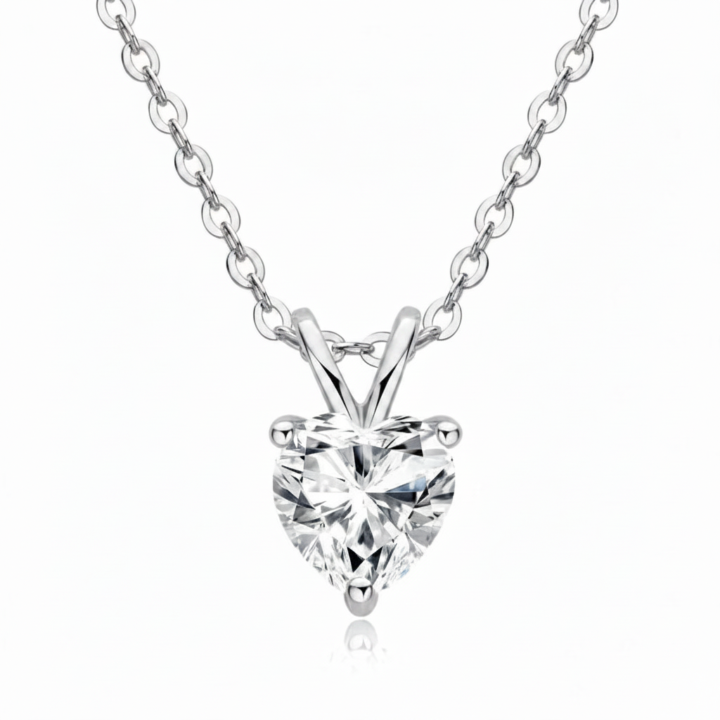 Sterling Silver Moissanite Heart pendant Necklace