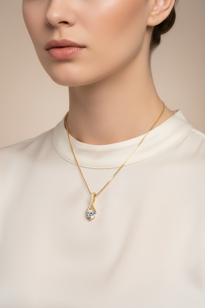 Sterling Silver Moissanite Round Shape Infinity Women Pendant Necklace