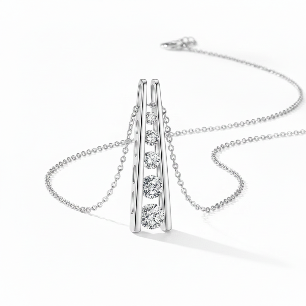 Sterling Silver Moissanite Geometric Trapezoid Pendant Necklace