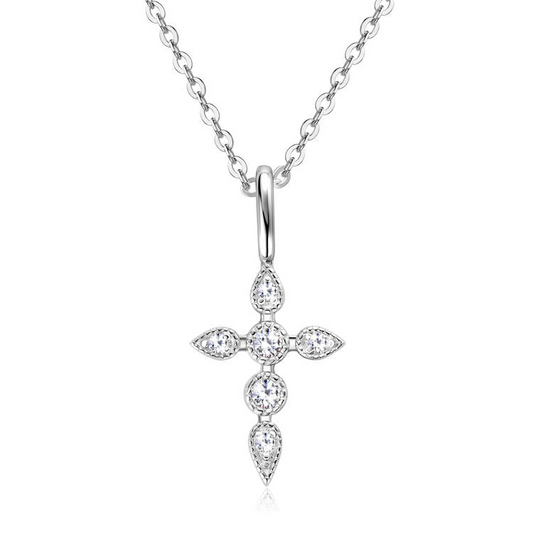 Sterling Silver Moissanite Cross Pendant Necklace