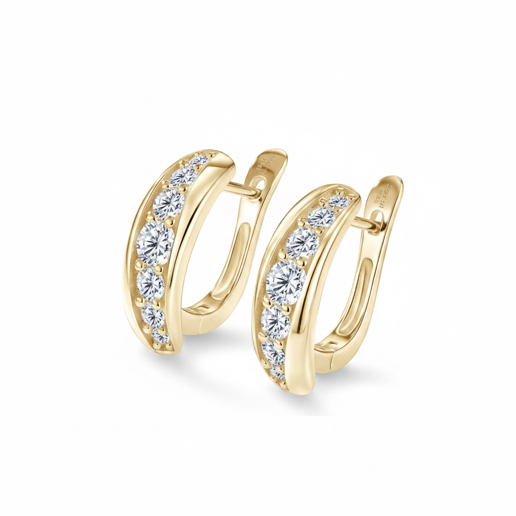 Sterling Silver Moissanite U-Shaped Women's Glider Design Hoop Earring